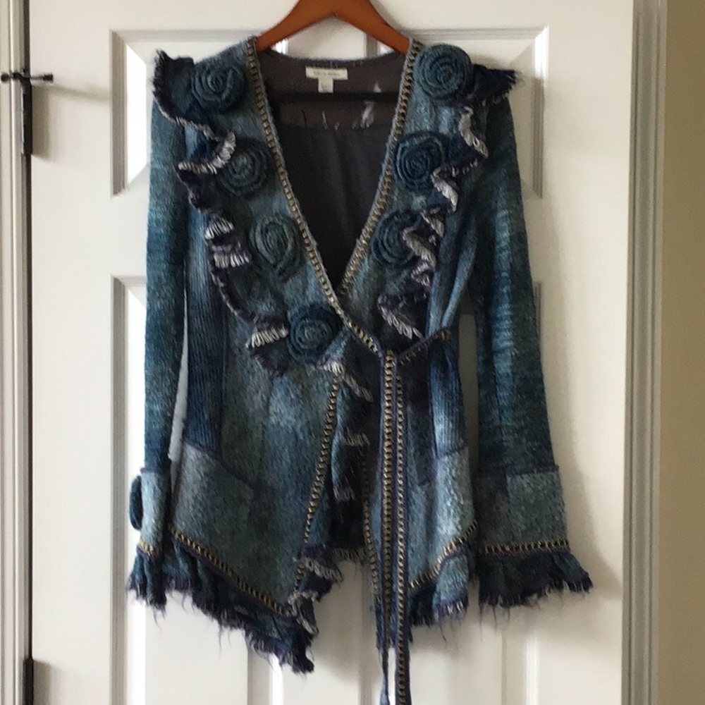 Boston Proper Embellished Blue and Gold Cardigan Size S